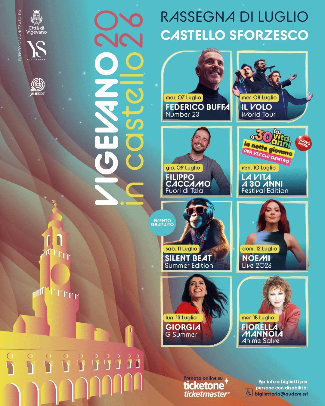 Locandina degli appuntamenti del mese di luglio di Vigevano in Castello
